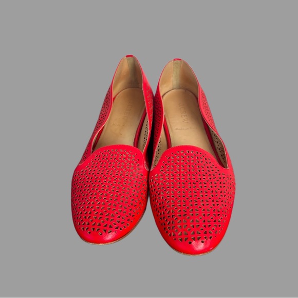 J. CREW Cleo Red Perforated Leather Women’s Flat Shoes Size 8 Made in Italy - Picture 2 of 5